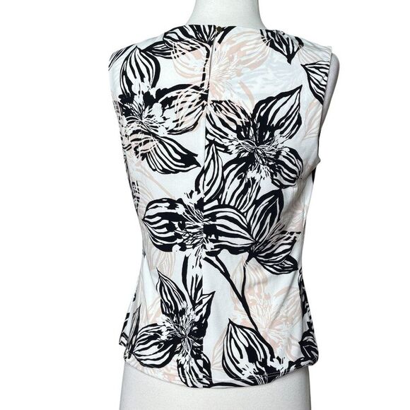 Calvin Klein Floral Blouse Size Small White Black Pink Pleated Neck - Picture 5 of 7